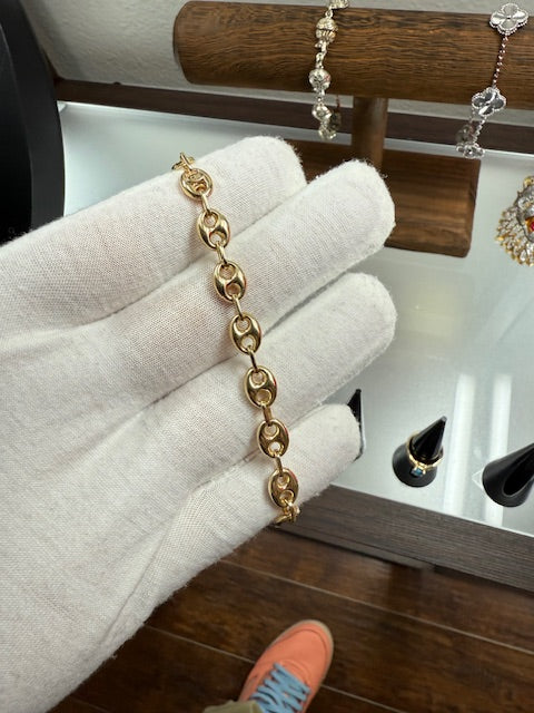 10k Yellow Gold Puff Mariner Bracelet