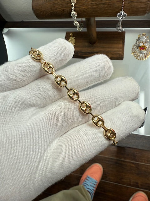10k Yellow Gold Puff Mariner Bracelet