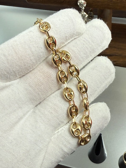 10k Yellow Gold Puff Mariner Bracelet