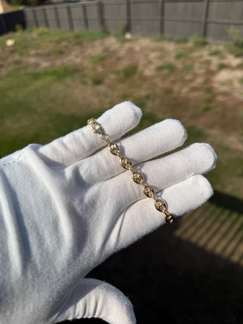 10k Yellow Gold Puff Mariner Bracelet